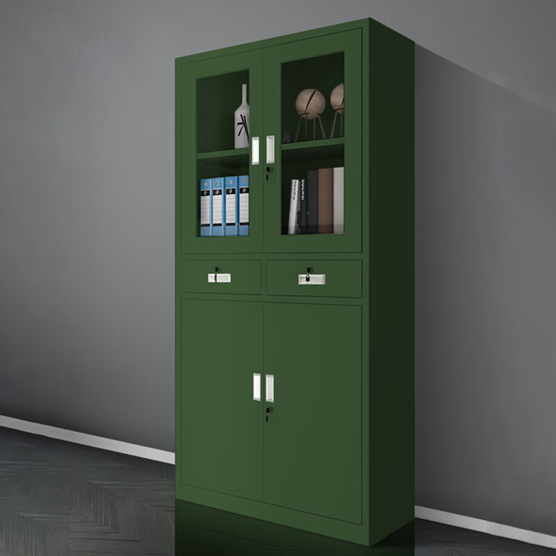 帅畅绿色铁皮文件柜办公室档案柜资料柜财务凭证柜钢制办公柜加厚二斗器高清大图
