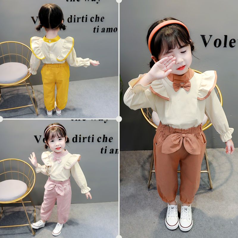 女童套装2020秋装新款童装儿童两件套韩版衣服小童春秋飞袖洋气潮 粉色韩版宽松长袖套z HSY 73 建议4-6个月