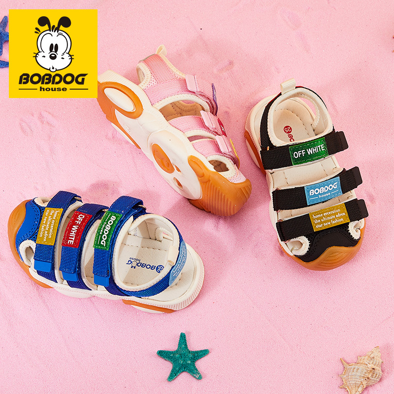 BOBDOG HOUSE巴布豆童鞋男童凉鞋2019夏季儿童软底包头女童宝宝沙滩鞋T9255