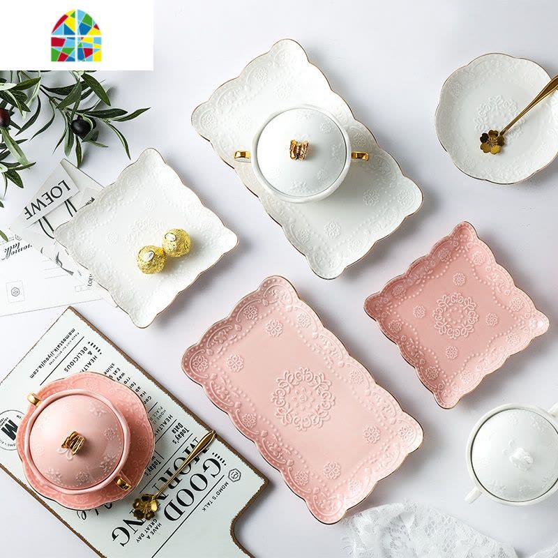 欧式燕窝小碗金边双耳蒸蛋碗陶瓷甜品糖水碗带盖套装鱼翅银耳汤盅 FENGHOU 金边款双耳盖碗(粉色)图片