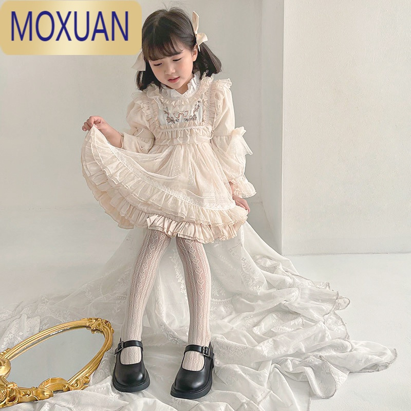 moxuan女童连裤袜夏季薄款白色丝袜洛丽塔袜子宝宝网眼蕾丝儿童打底