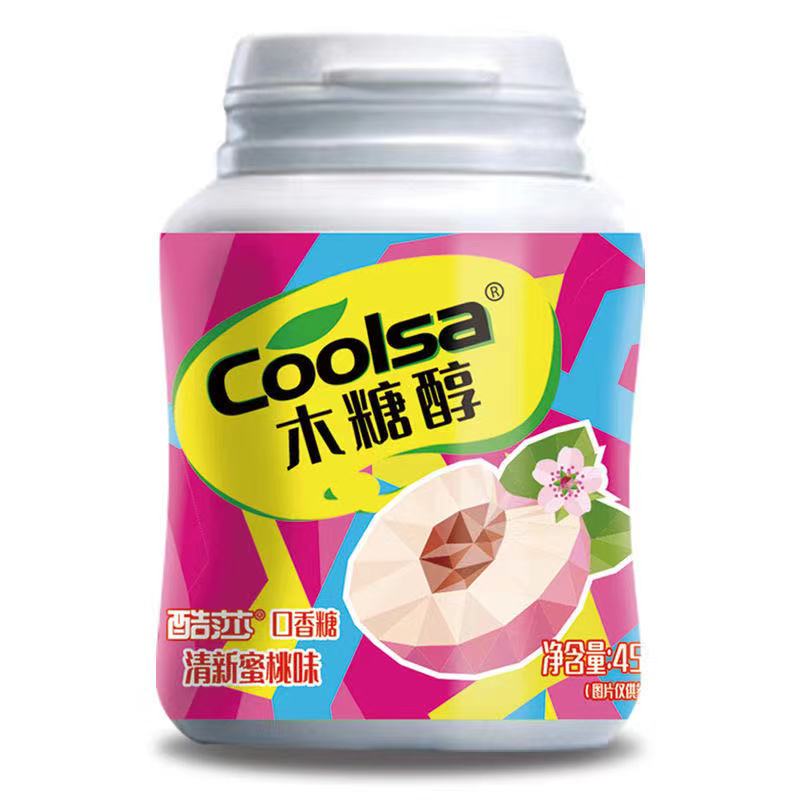 酷莎木糖醇口香糖清新口气脆皮夹心咀嚼水蜜桃草莓味瓶装随身便携高清大图
