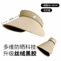 防紫外线太阳帽女夏季环绕式可折叠空顶帽户外大帽檐黑胶遮阳帽3759W 卡其色 【丝绒黑胶16cm加大版】