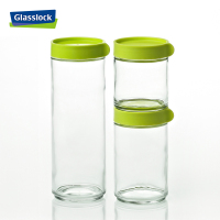 三光云彩(GLASSLOCK)IG588储物罐套装韩国进口玻璃密封盒五谷杂粮积木重叠圆桶形食品罐3件套冰箱侧门透明收纳瓶