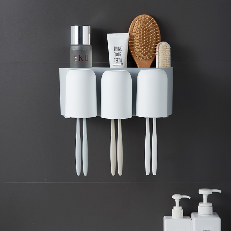 卫生间牙刷架置物架免打孔多功能壁挂式收纳架牙刷杯架洗漱杯套装