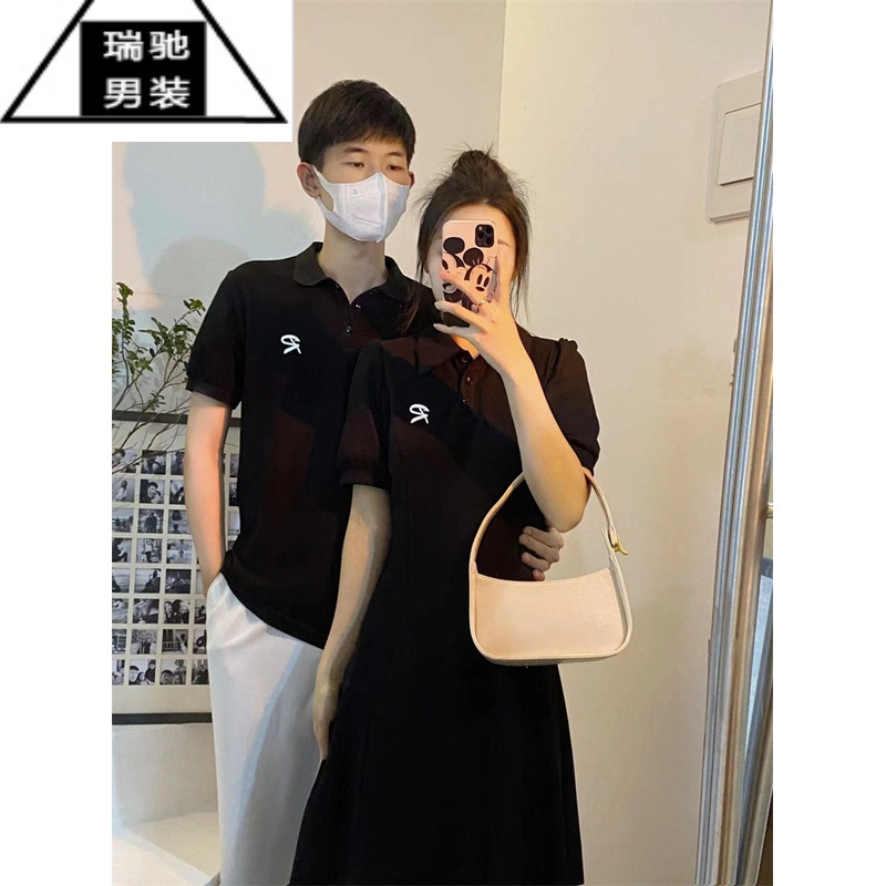 希杰狮王高级感情侣装夏装一裙一衣polo衫连衣裙短袖t恤2023新款潮流男女