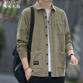 啄木鸟纯棉灯芯绒衬衫男士秋冬款长袖工装风全棉宽松衬衣男装外宽