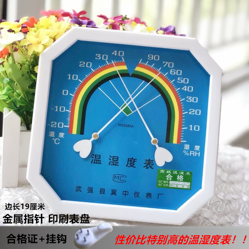 指针式八角温湿度计干湿高精度工业室内药店 三维工匠 普通带合格证挂钩不带支架冀中WS2080A高清大图