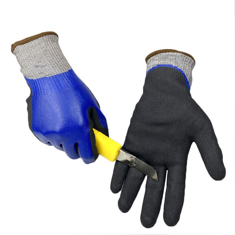 防割防刺手套杀鱼专用手套赶海手套防水防扎防滑抓螃蟹防夹手套蓝色m