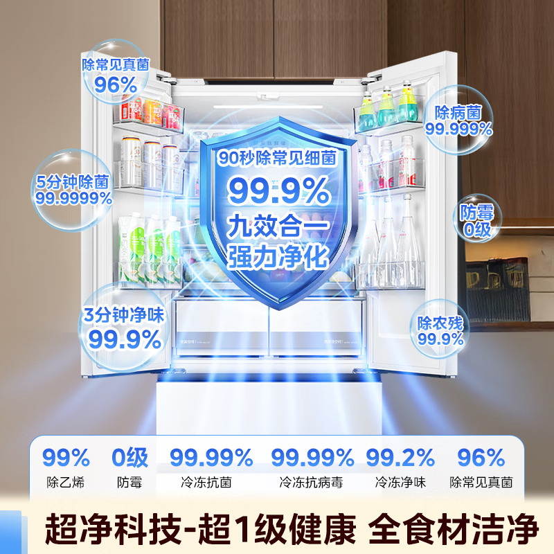 美的(Midea)多门冰箱M60系列520小机皇法式大容量冰箱超薄嵌入除菌净味底部散热 BCD-520WUFPZM海贝白高清大图