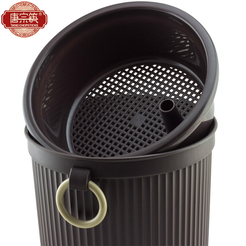 唐宗筷 带盖茶渣桶 加厚塑料茶水桶 茶叶垃圾桶 废水桶 滤茶桶 储茶桶 厨房小工具 咖啡色 小号 C6596