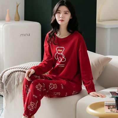 浪莎100%纯棉睡衣女春秋冬季2025年新款长袖束脚家居服可外穿套装 XL建议120-140斤 LS-YS5235双面纯棉