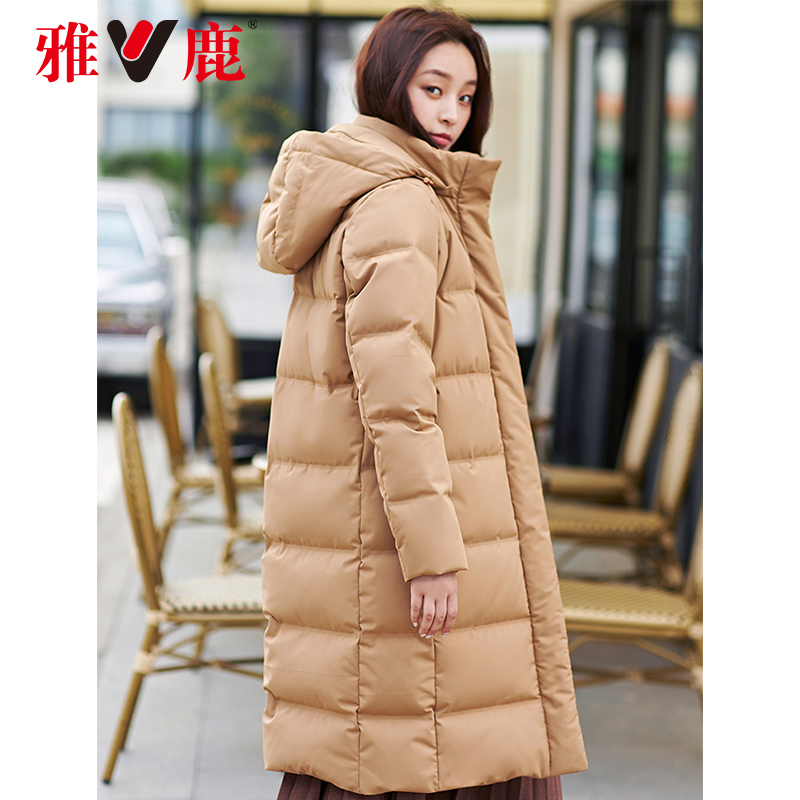 yaloo/雅鹿2019新款冬季羽绒服女中长款韩版时尚宽松简约连帽保暖