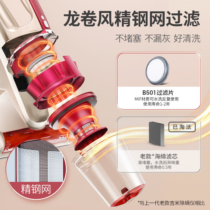 吉米除螨仪床宝大吸力吸尘神器B501家用床上小型手持紫外线杀菌超声波去螨虫一体机 红色高清大图