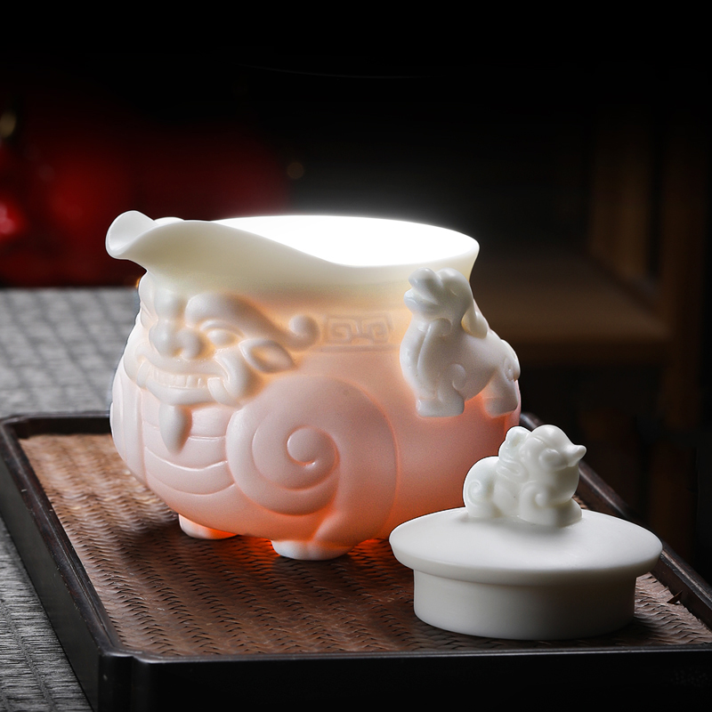 MULTIPOTENT整套功夫茶具羊脂玉中国白国潮浮雕手抓龙壶一壶6杯套装礼盒高清大图