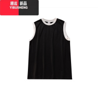 YIBUSHENG粉色运动背心t恤女季新款宽松外穿美式撞色吊带无袖坎肩小上松 均码 黑拼白纯色