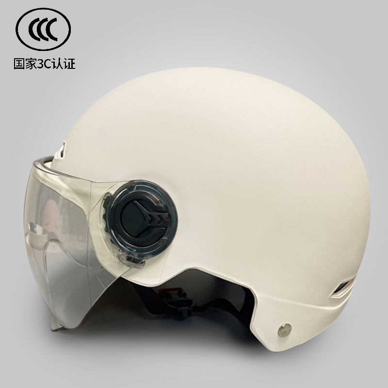 米白色3c认证透明镜片均码头盔电动车女士3c认证夏季防晒防紫外线电瓶