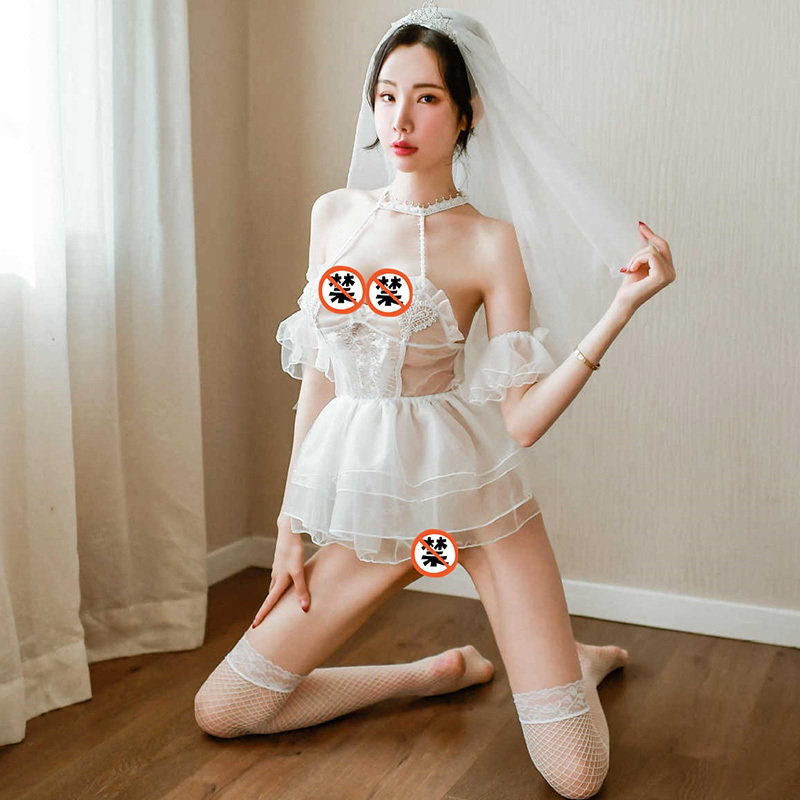 长夜漫漫 情趣内衣女士性感诱惑透明白色婚纱套装新娘装女式情趣睡衣夜店三点式制服角色扮演开档免脱露背装私密成人性生活用品 白色 均码