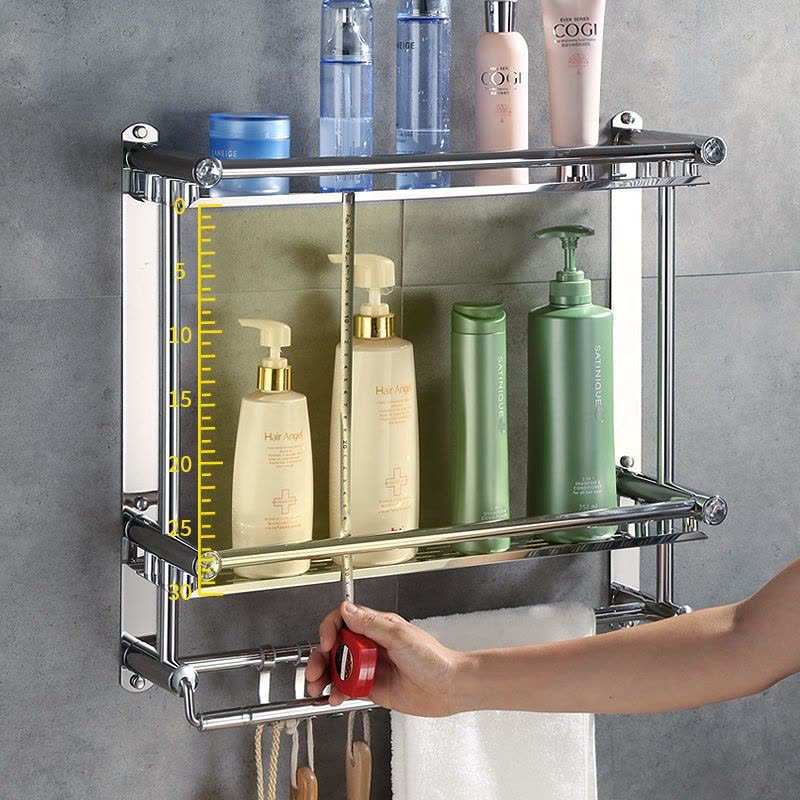 加厚毛巾架免打孔卫生间置物架不锈钢浴室收纳架厕所墙上壁挂件 免打孔+打孔两用(收藏送大礼包) 厚款图片