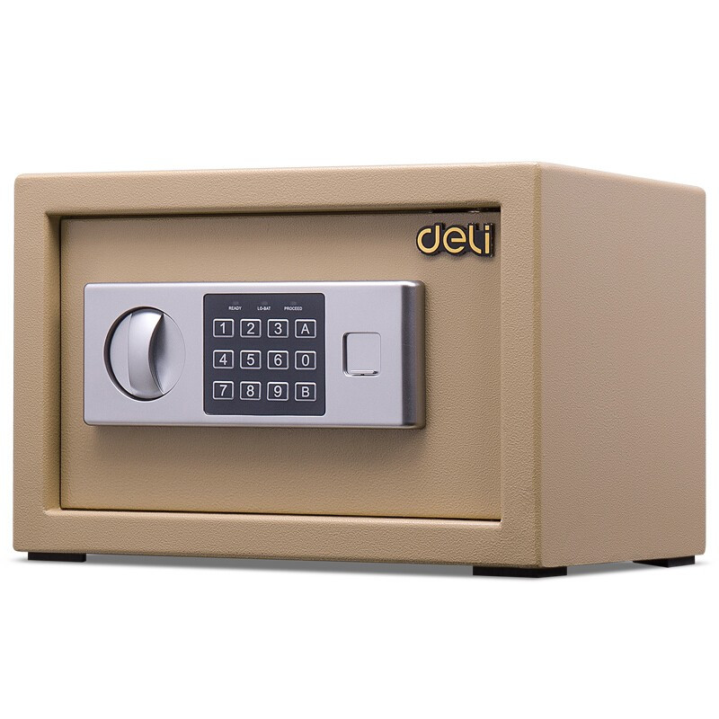 得力deli16654保管箱电子密码隐藏式入墙防盗保险柜家用小型迷你20cm金色