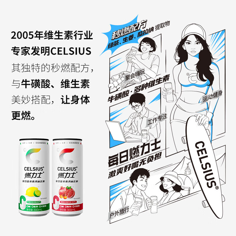 燃力士 无糖添加牛磺酸听装饮料运动健身熬夜饮料300ml罐装 300ml【含汽柠檬青桔味】12罐高清大图
