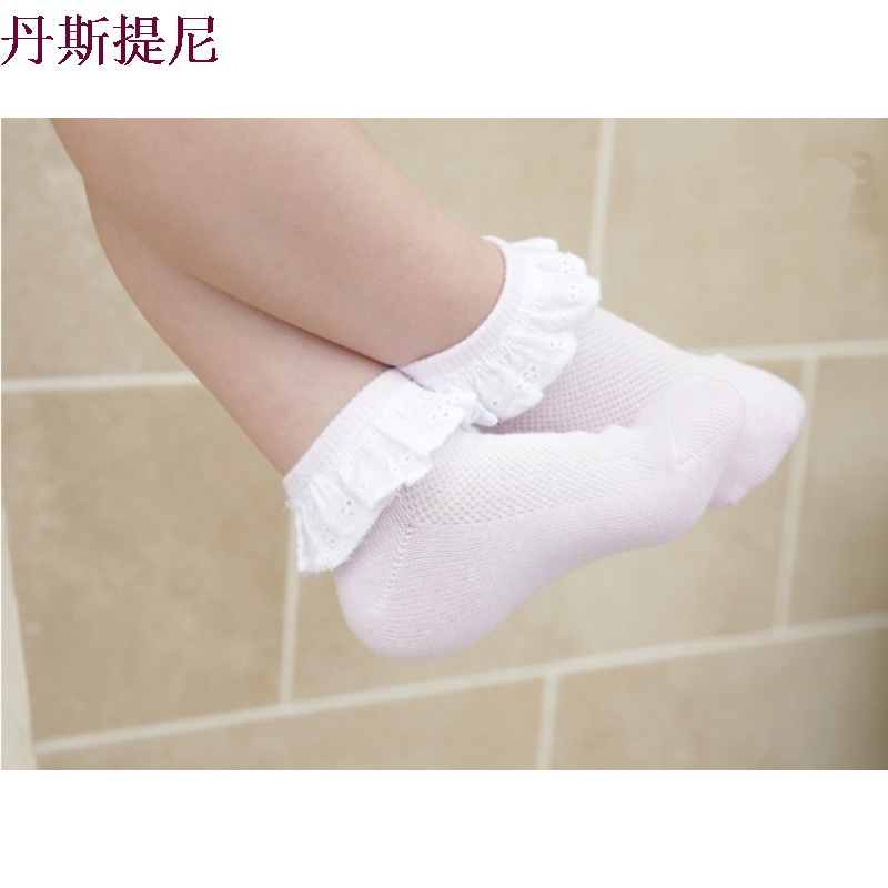 春秋短筒女童花边袜子网眼儿童公主袜白色纯棉船袜布花边短袜薄款