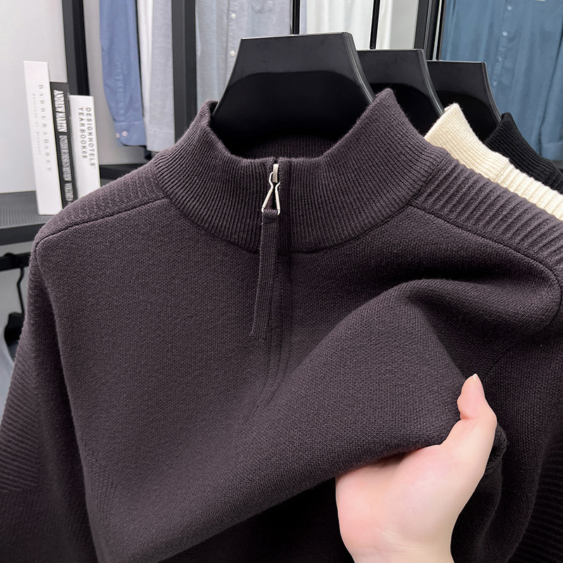 莱赛尔半高领拉链加厚毛衣男2025秋冬季高品质保暖打底男士针织衫高清大图