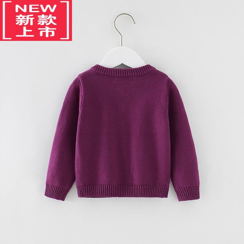 可莉允初禾 日系秋冬厚实款女孩儿童宝宝紫色圆领休闲毛衣开衫外套图片