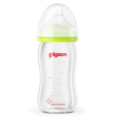 贝亲(Pigeon) 宽口径160ml玻璃奶瓶宝宝喂养用品 绿色AA72 SS号奶嘴