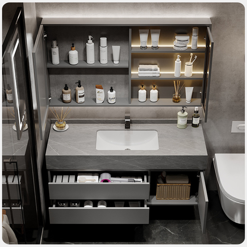 送入户安装可定制 汉德斯科实木浴室柜组合套装岩板一体陶瓷盆吊柜挂墙式智能镜柜简约现代卫浴柜卫生间洗漱台洗脸盆洗手盆柜组合高清大图