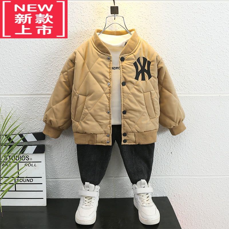 可莉允儿童男童加厚外套2022新款秋冬季加绒棒球服棉衣宝宝冬装夹棉上衣棉服图片