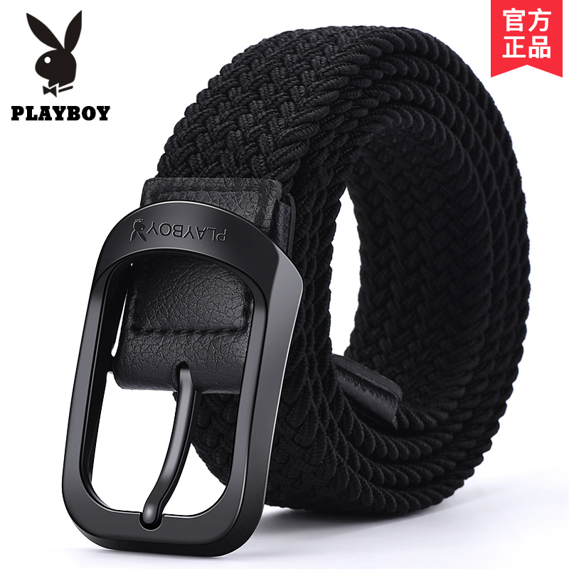 花花公子男士皮带新款夏季编织帆布针扣腰带松紧弹力免打孔裤带潮高清大图