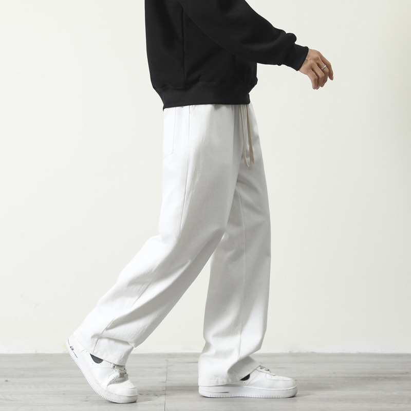 七色可选男裤秋冬休闲显瘦高街宽松垂感抽绳青年流行潮牌纯棉裤子高清大图