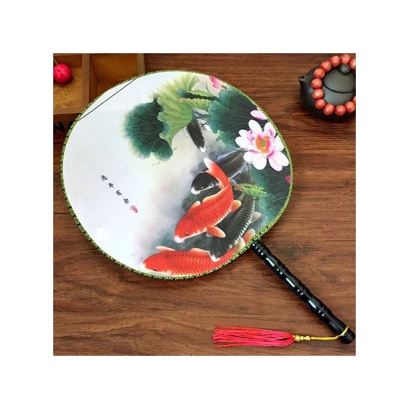 中丝绸扇布扇绢扇宫女扇子团扇宫廷圆扇子女士舞蹈特价扇子连年有余