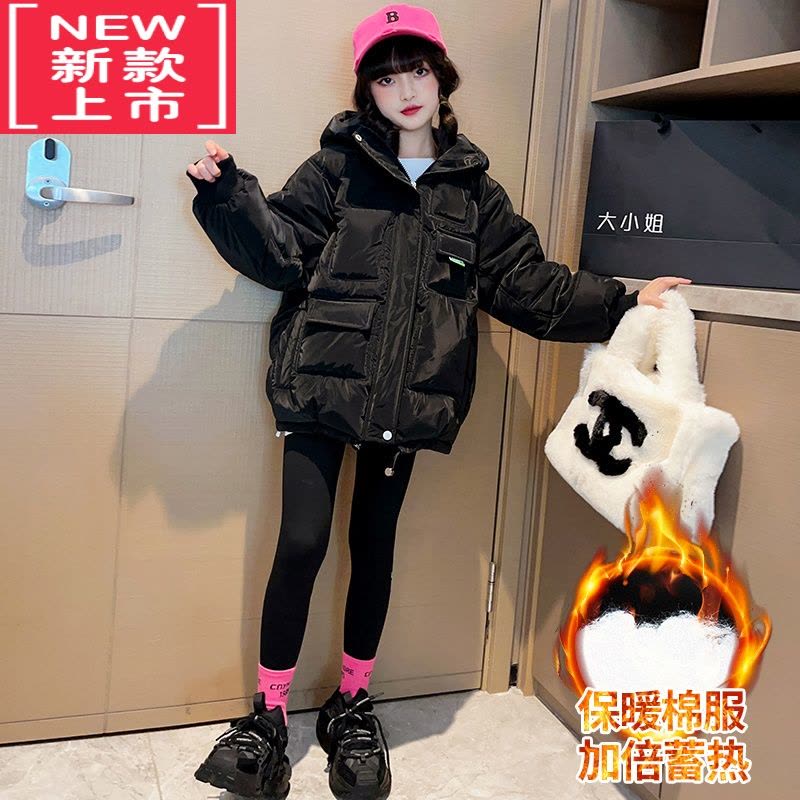 可莉允女童棉衣冬季加厚2022韩版儿童连帽外套大童冬款保暖中长款棉服潮图片