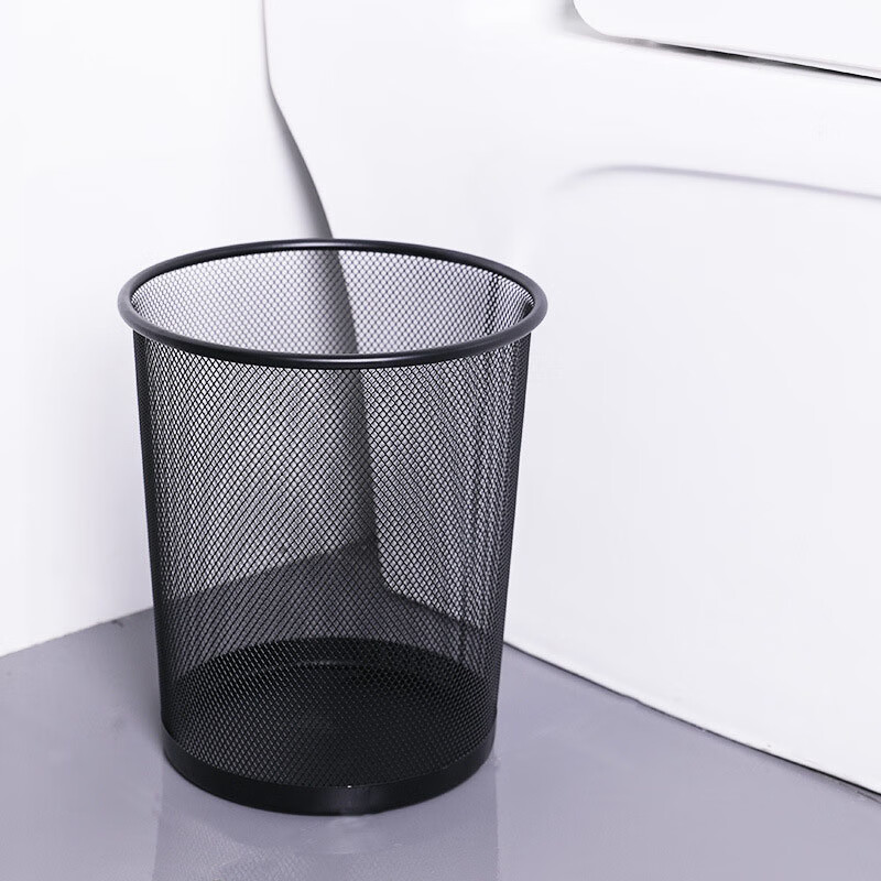 秦泰(Cqint) QTRASH-R 金属铁丝网格圆形垃圾桶 15L 黑色高清大图