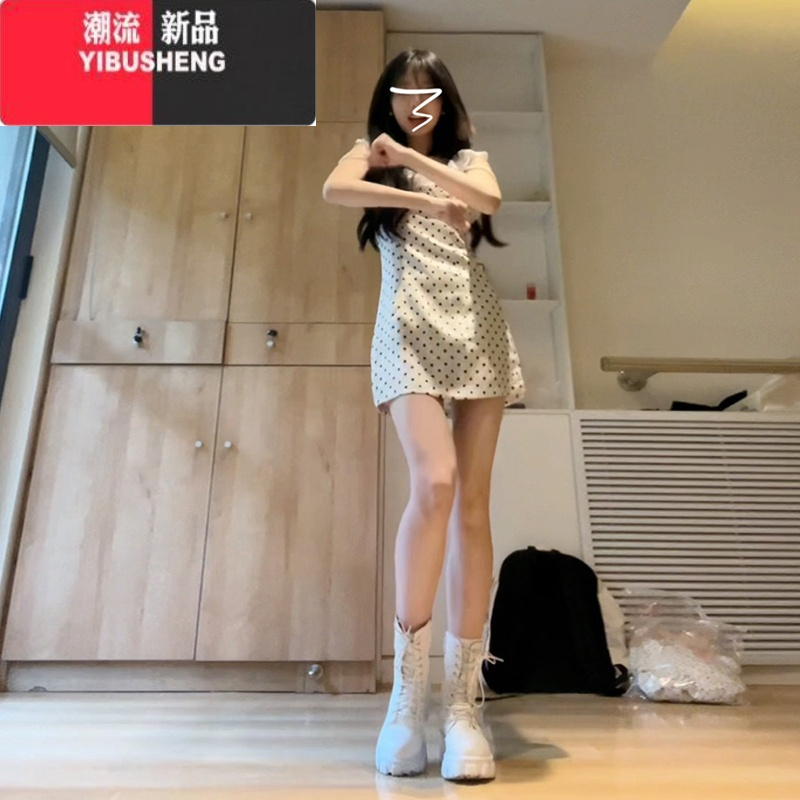 YIBUSHENG法式白色波点连衣裙子女装季2024新款小个子甜辣妹修身收腰短裙