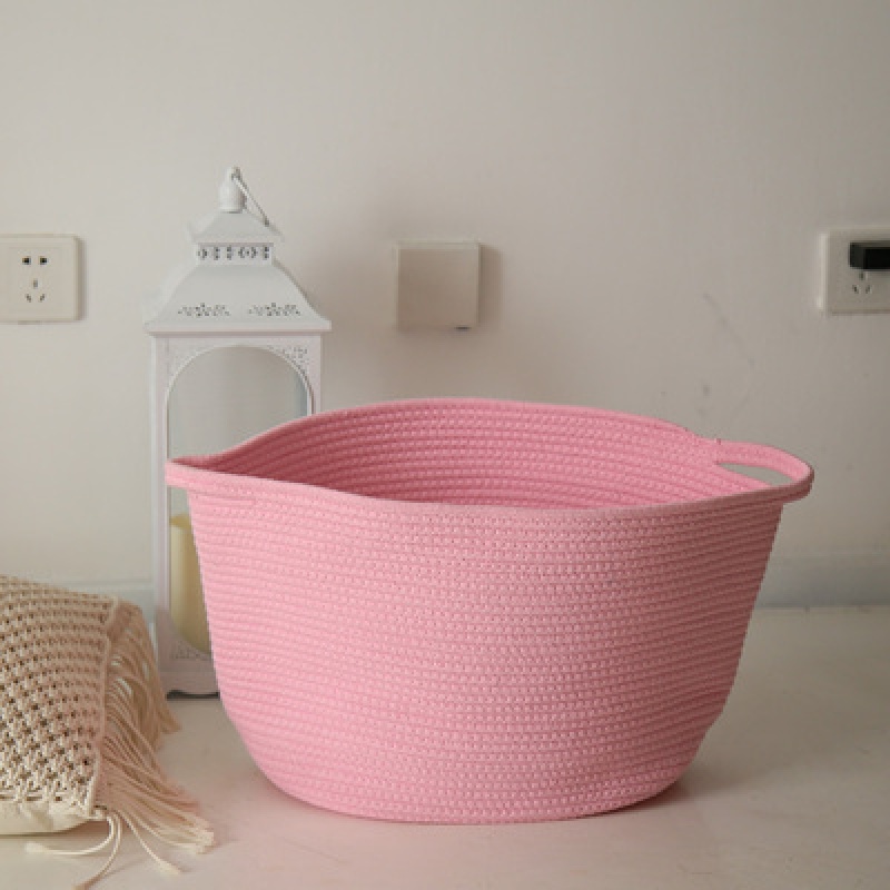 北欧家用落地折叠脏衣篮晾衣篮衣柜衣帽间儿童玩具杂物收纳筐棉线 粉红色椭圆粉加大