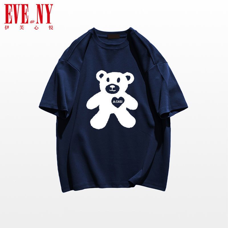 伊芙心悦夏季韩版小熊短袖t恤女ins国潮牌宽松情侣纯棉短袖上衣潮