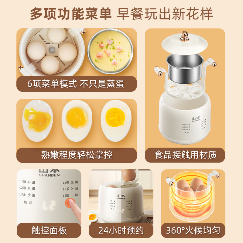 山本煮蛋器340ml高温保护均匀受热迷你小巧S-ZDQ01高清大图
