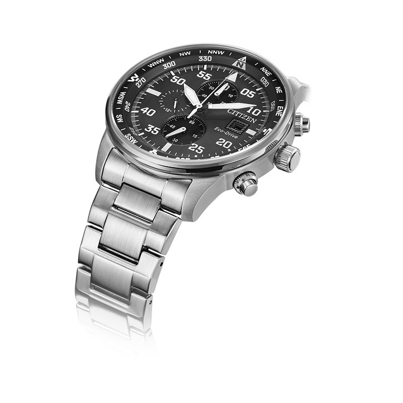 [直营]CITIZEN西铁城ECO-DRIVE SS钢带三眼计时炫酷光动能男士手表男表CA0690-88E