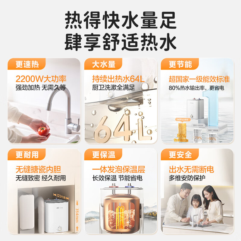 万和(Vanward)小厨宝 电热水器家用储水式 一级能效 4大防护 节能恒温小体积热水E08-M3Pro-22 8L高清大图