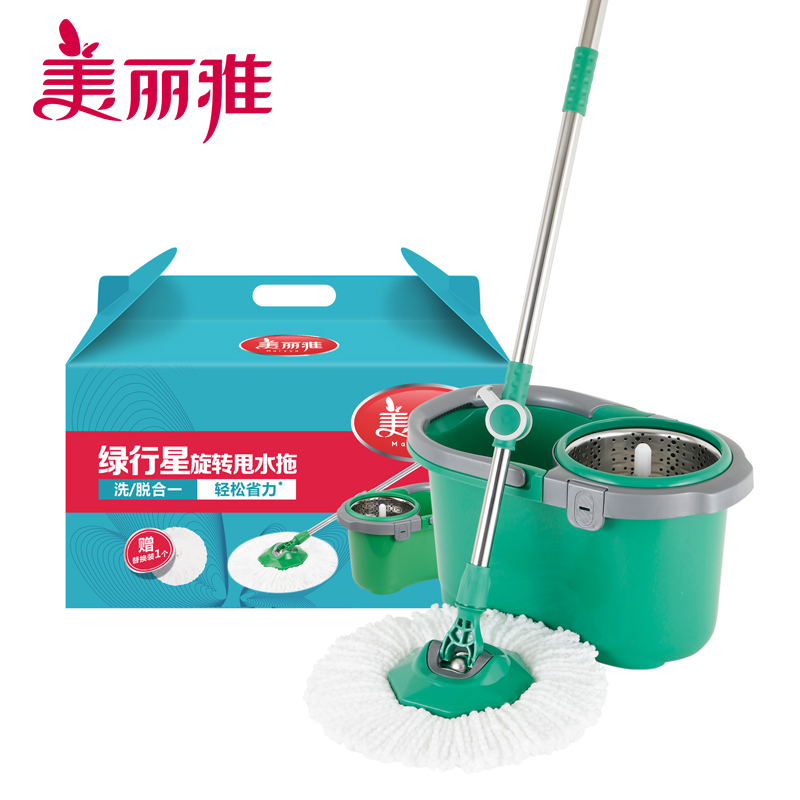 美丽雅(maryya) 绿行星甩水拖套装(拖把桶*1+拖把杆*1+拖头*2)
