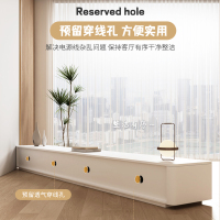 奶油风白色电视柜茶几组合简约现代实木轻奢悬空电视机柜客厅地柜