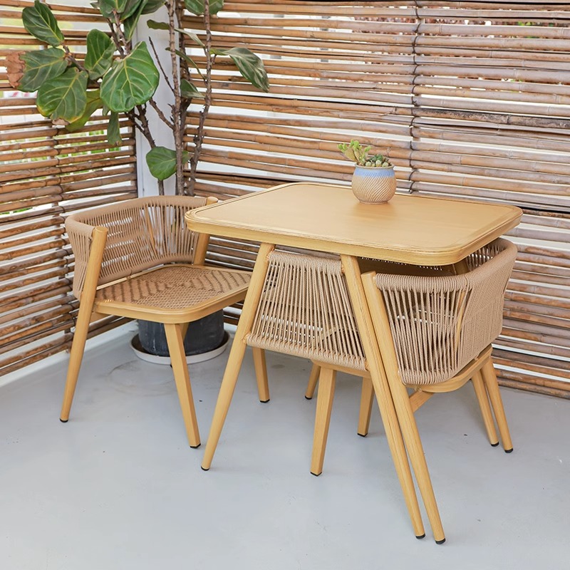 紫叶阳台桌椅现代简约藤椅三件套组合茶桌椅可收纳休闲桌椅一桌两椅高清大图