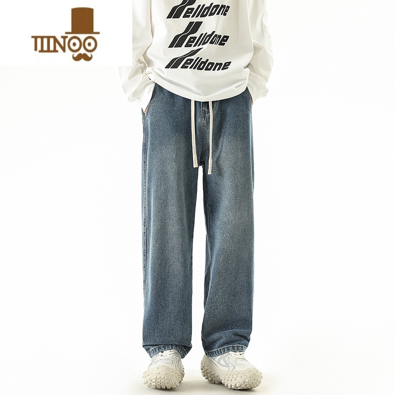 YANXU复古直筒牛仔裤男宽松休闲垂感阔腿长裤美式潮牌男生高街裤子高清大图