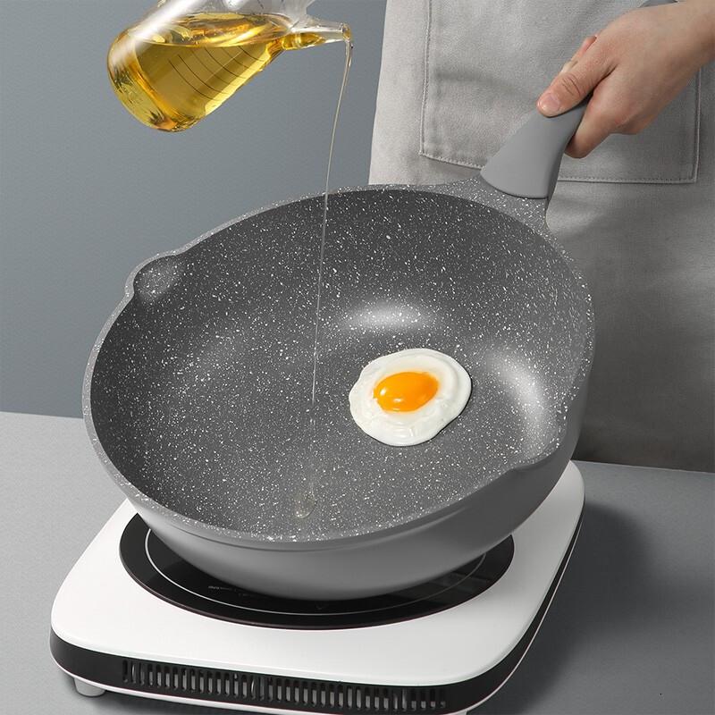 [新品]炊大皇(COOKER KING)炒锅麦饭石色不粘锅套装少烟炒锅不沾炒菜锅平底锅家用燃气电 炒锅30cm(星空灰)高清大图