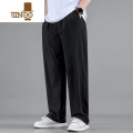 YANXU大码直筒裤男夏季垂感黑色冰丝裤宽松弹力加肥加大男裤胖子阔腿裤 高弹直筒长裤-黑色 4XL4XL155-170斤