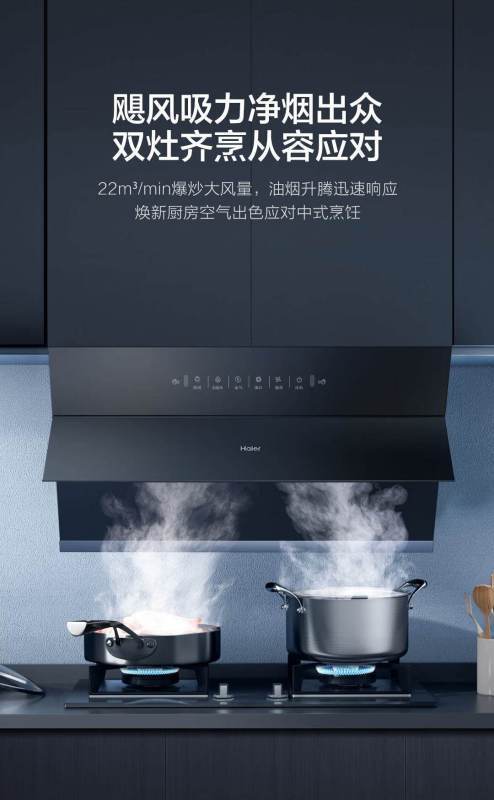 海尔一级能效侧吸式油烟机CXW-219-EC906S 22m³/min大吸力钢化玻璃面板触摸控制420帕静压超强劲高清大图