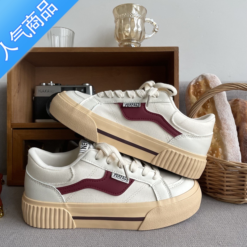 SUNTEK复古百搭焦马兰帆布鞋女2023春夏新款小众原创小白鞋休闲学生板鞋高清大图
